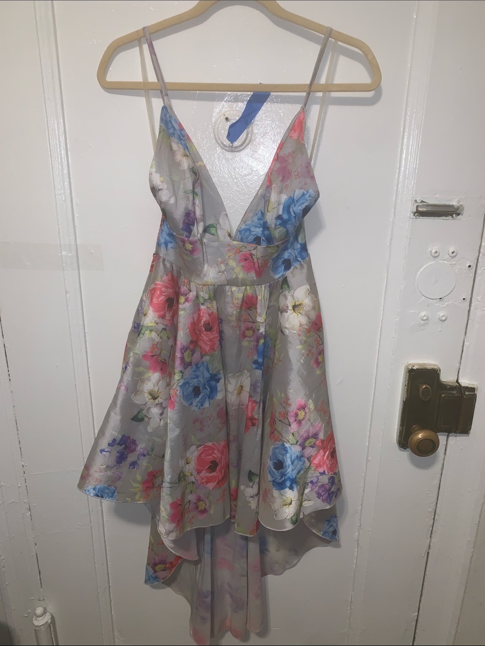 Silver Floral High-Low Spaghetti Strap Dress